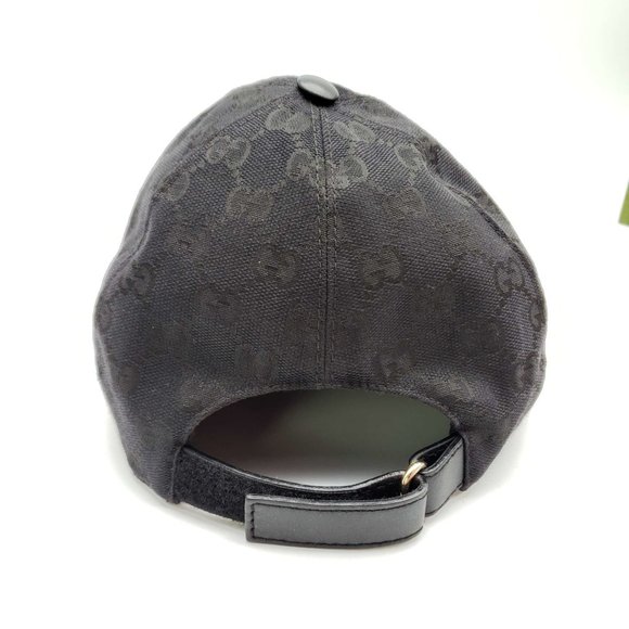 100% Authentic Gucci Cap Black Canvas Leather Hat Unisex - Picture 7 of 11